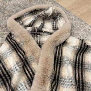 Vince Camuto Beige and Black Plaid Cape